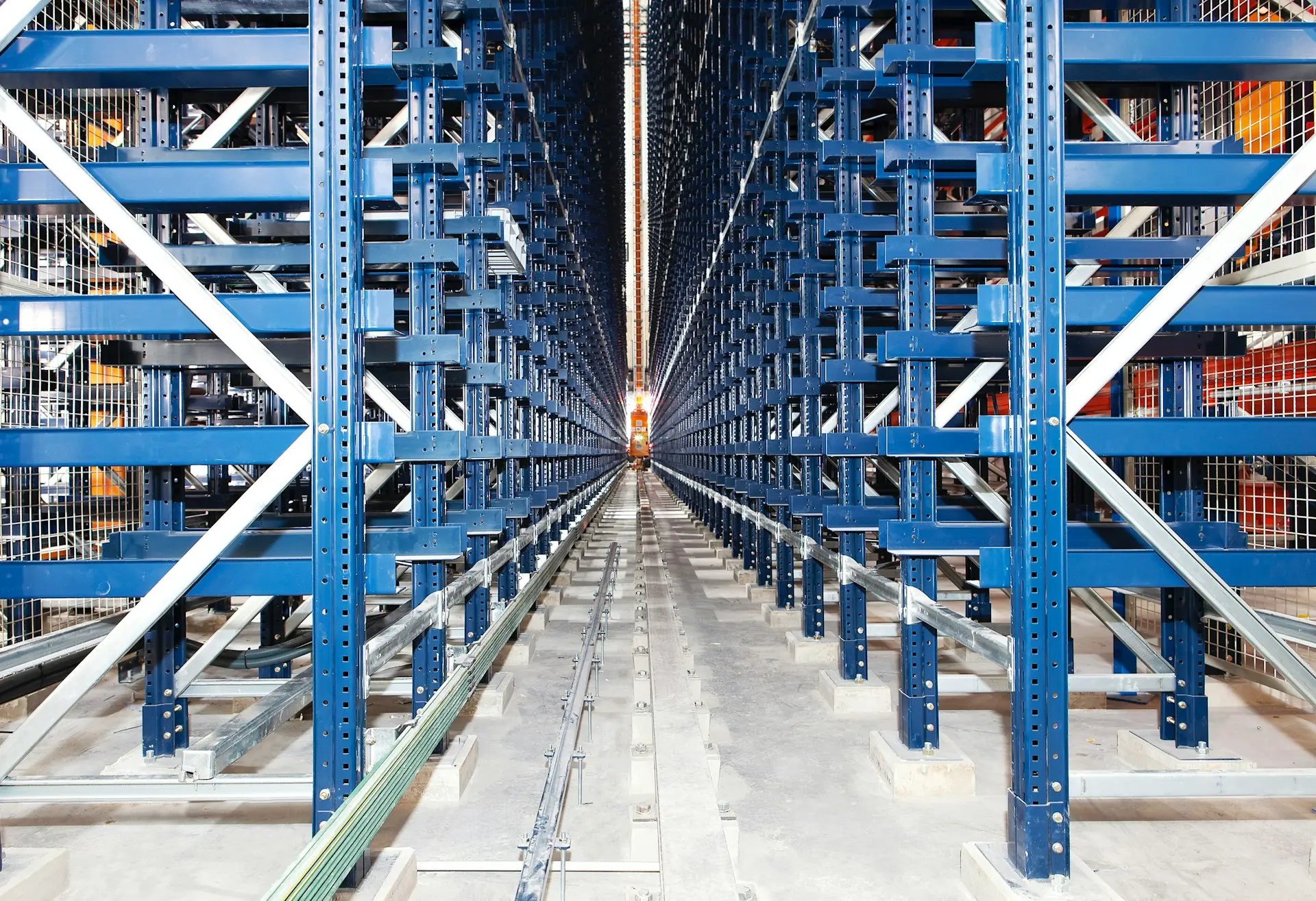 a long blue bridge