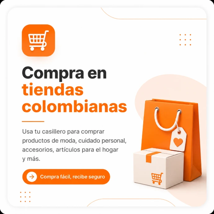 Bolsa de compras y caja de envío representando compras en tiendas colombianas usando casillero para enviar a Panamá con Shopping Box.
