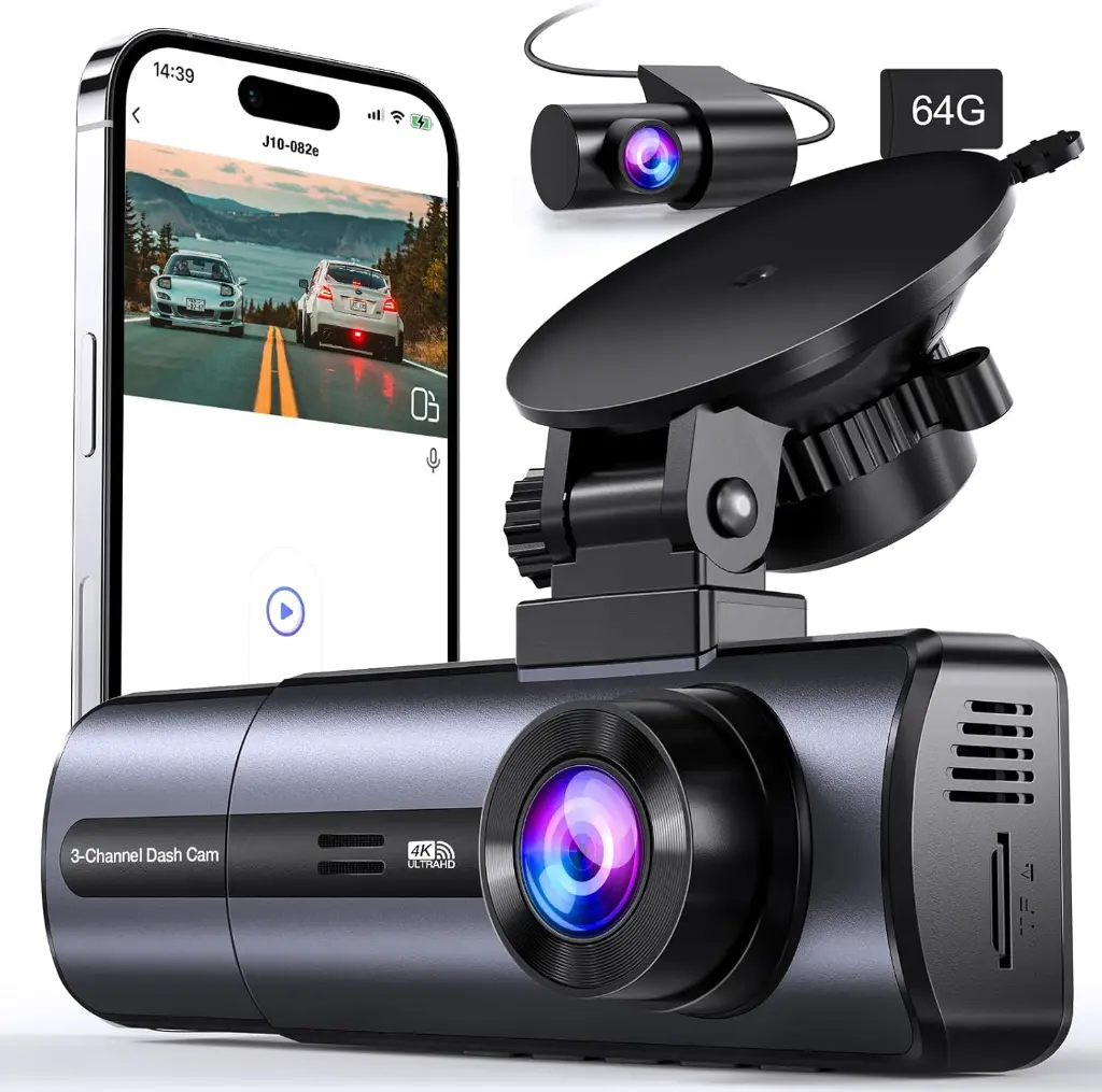 Cámara para Auto Dashcam 4K de 3 Canales con WiFi 5 GHz – Seguridad Total en Cada Trayecto.webp
